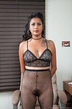 Daniela Flor shows off her hairy pussy in tights
